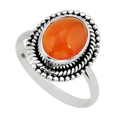 3.91cts solitaire natural orange cornelian (carnelian) silver ring size 7 y76265