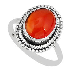 4.15cts solitaire natural orange cornelian (carnelian) silver ring size 7 y77007