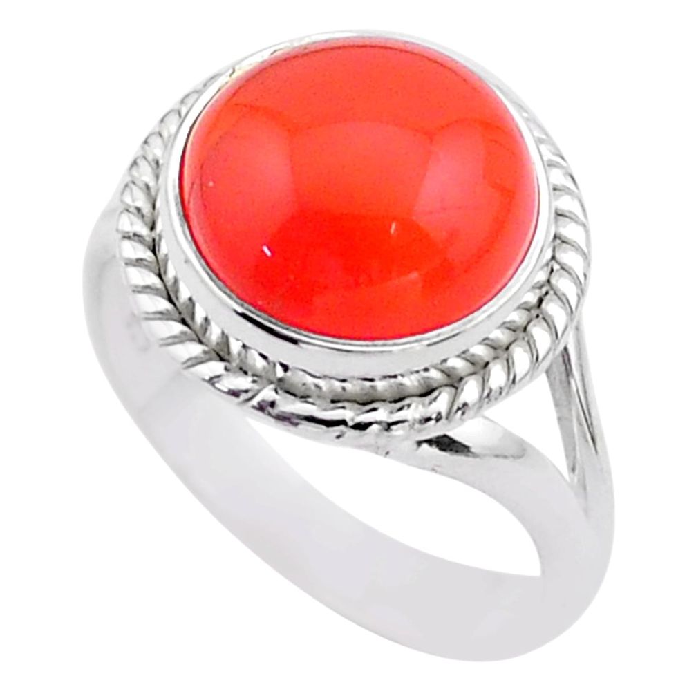 7.07cts solitaire natural orange cornelian (carnelian) silver ring size 8 t45945