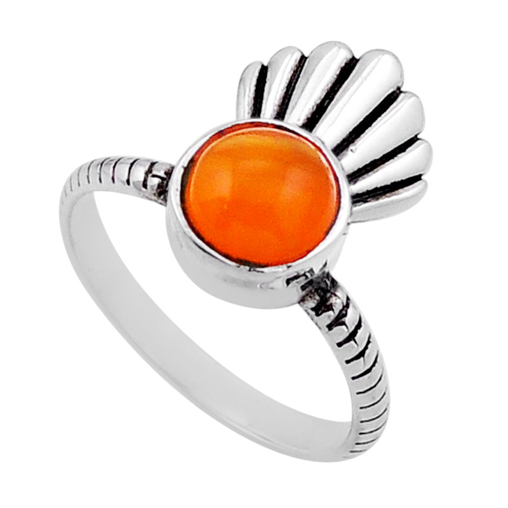 2.42cts solitaire natural orange cornelian (carnelian) silver ring size 9 n50864
