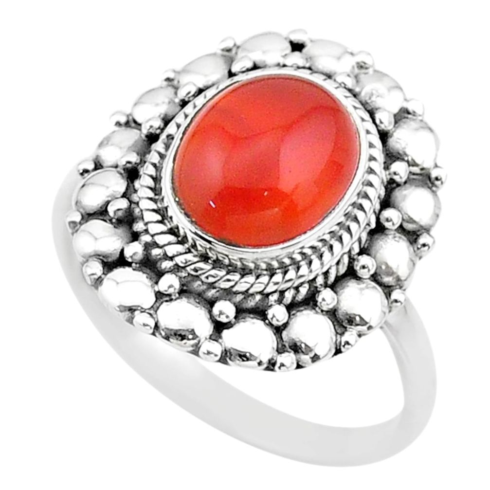 4.05cts solitaire natural orange cornelian 925 silver ring size 7.5 t20062