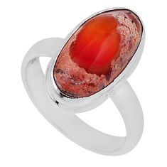 6.83cts solitaire natural orange mexican fire opal silver ring size 6.5 n34204