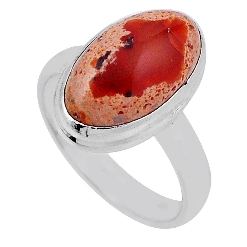 6.93cts solitaire natural orange mexican fire opal silver ring size 6.5 n34210