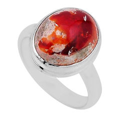 5.02cts solitaire natural orange mexican fire opal silver ring size 6.5 n34218
