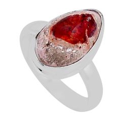 6.80cts solitaire natural orange mexican fire opal silver ring size 6.5 n34228