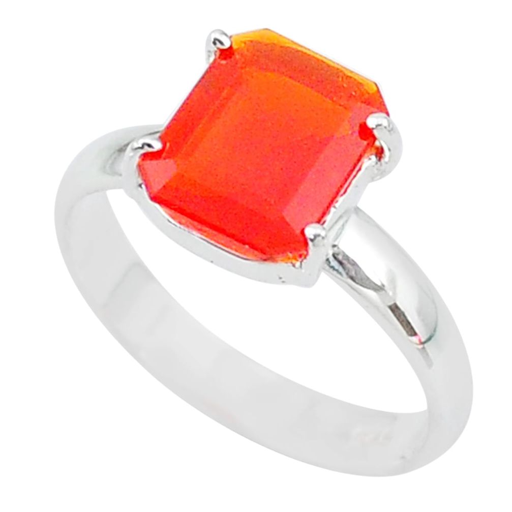 3.91cts solitaire natural orange mexican fire opal silver ring size 8.5 t10567