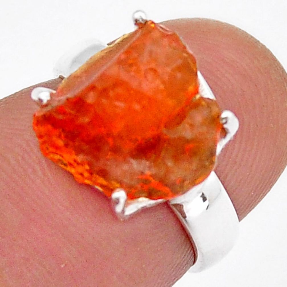 4.60cts solitaire natural orange mexican fire opal silver ring size 4.5 y3309