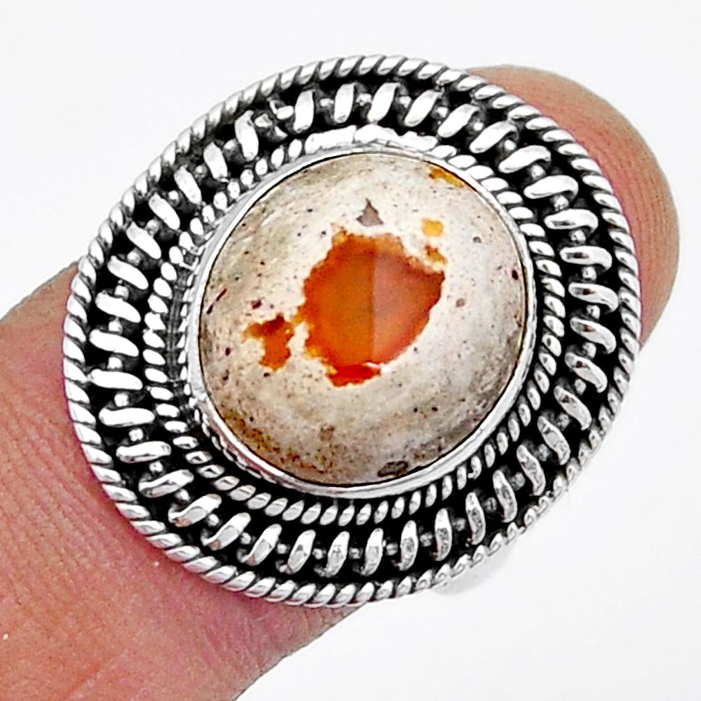 6.63cts solitaire natural orange mexican fire opal silver ring size 8.5 y3387