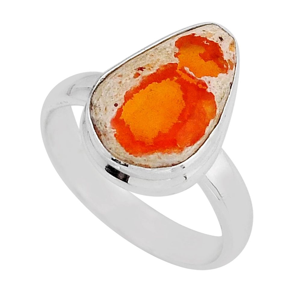 5.23cts solitaire natural orange mexican fire opal silver ring size 7.5 y57148