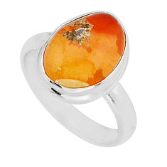5.12cts solitaire natural orange mexican fire opal silver ring size 6.5 y69319