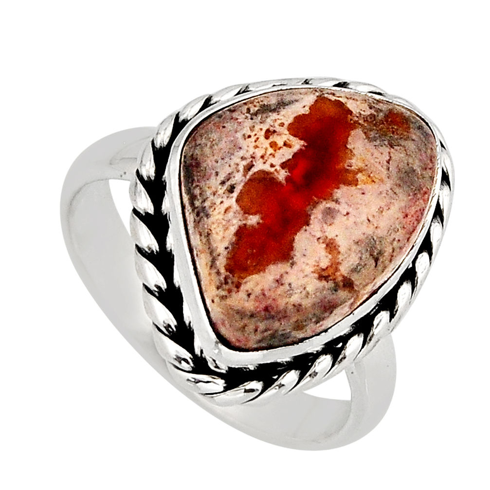 Solitaire Natural Orange Mexican Fire Opal Silver Ring Y75785 | Gemexi