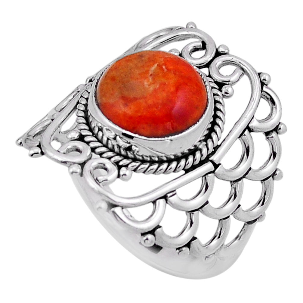 5.47cts solitaire natural orange mojave turquoise 925 silver ring size 8 n49944