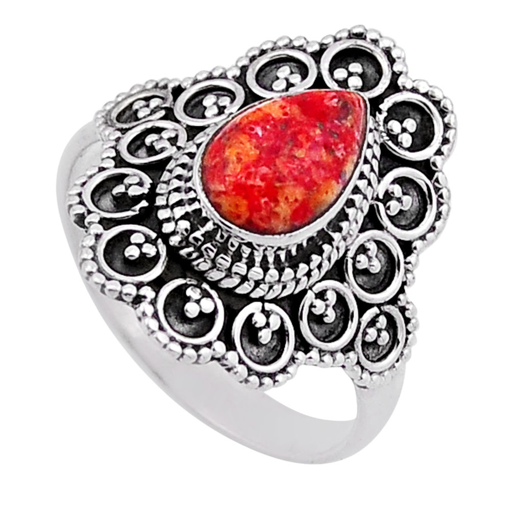 2.48cts solitaire natural orange mojave turquoise pear silver ring size 7 n49976