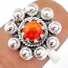 Clearance Sale- 1.09cts solitaire natural orange mojave turquoise round silver ring size 7 u7731