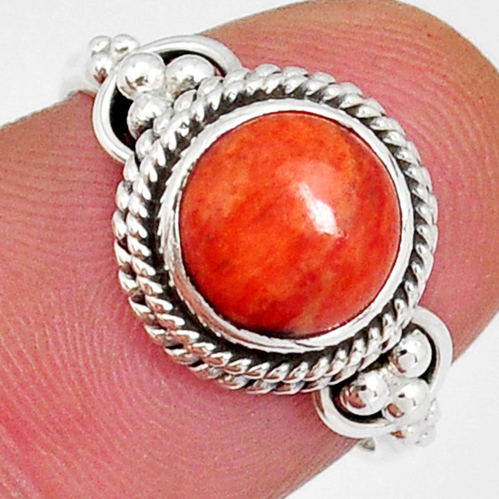 3.31cts solitaire natural orange mojave turquoise round silver ring size 7 y4522