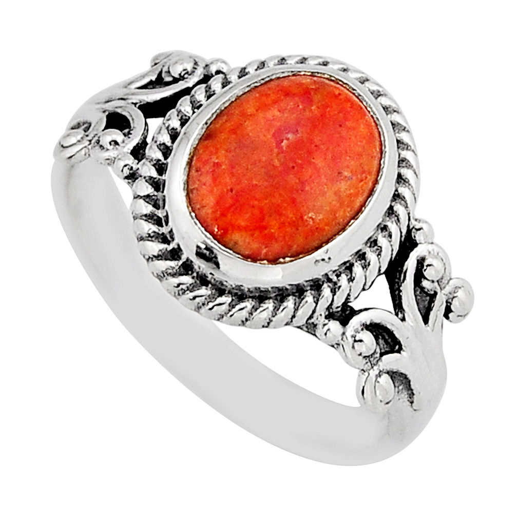 3.10cts solitaire natural orange mojave turquoise silver ring size 5.5 y64115