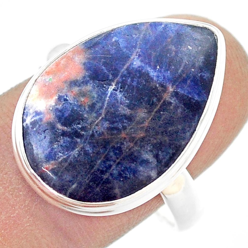 13.87cts solitaire natural orange sodalite pear 925 silver cocktail ring size 10 u44172