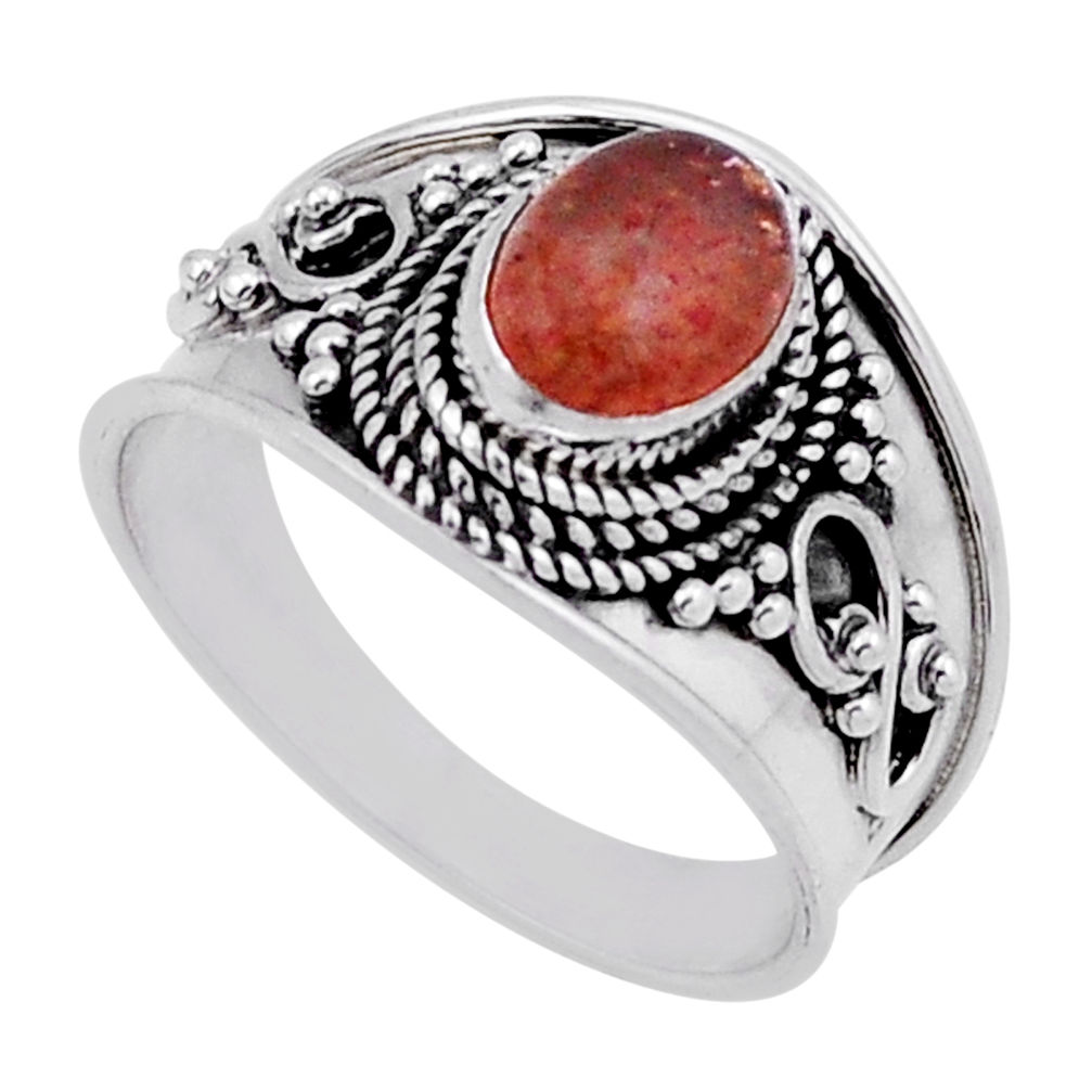 2.07cts solitaire natural orange sunstone oval 925 silver ring size 8.5 n42910