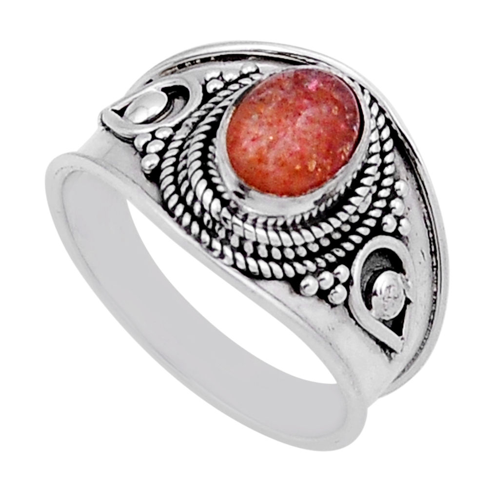 1.91cts solitaire natural orange sunstone oval 925 silver ring size 7.5 n42911