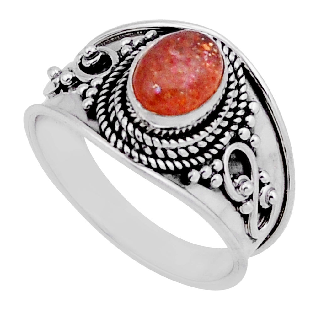 2.07cts solitaire natural orange sunstone oval 925 silver ring size 8.5 n42913