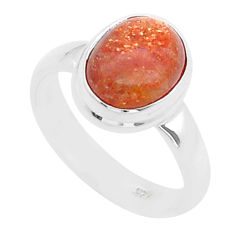 4.07cts solitaire natural orange sunstone oval 925 silver ring size 6 u60523