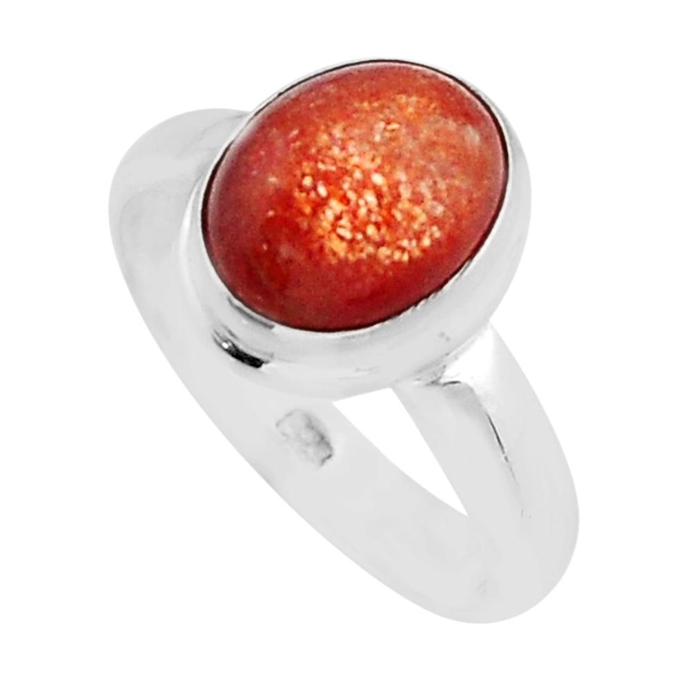 3.98cts solitaire natural orange sunstone oval 925 silver ring size 6 y64121