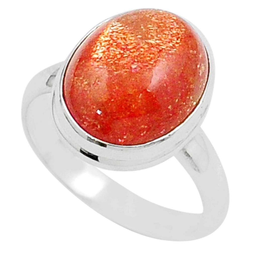 7.61cts solitaire natural orange sunstone oval 925 silver cocktail ring size 8.5 u21887