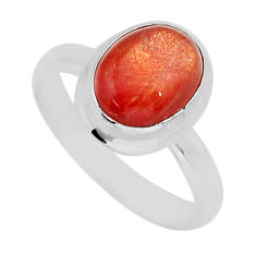 4.04cts solitaire natural orange sunstone oval 925 silver ring size 6.5 y69646