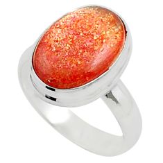 5.24cts solitaire natural orange sunstone oval shape silver ring size 6 u21900