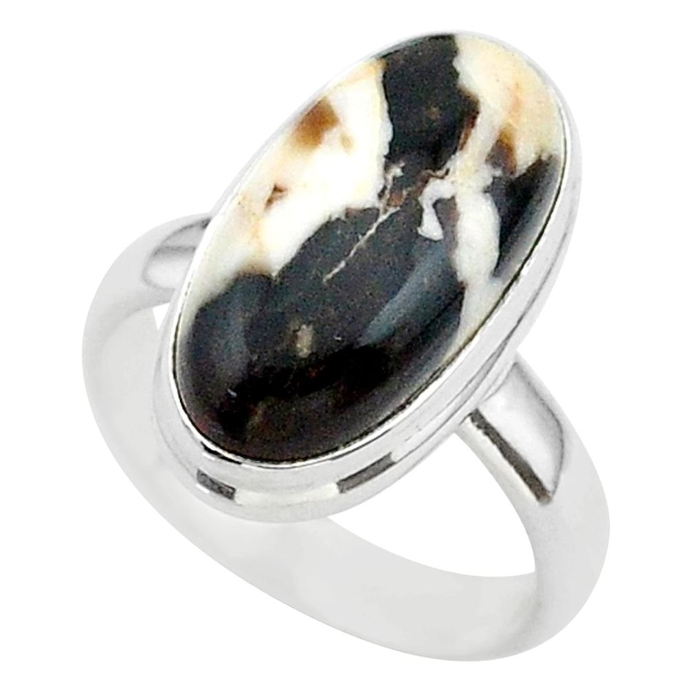 8.21cts solitaire natural peanut petrified wood fossil silver ring size 6 t39424