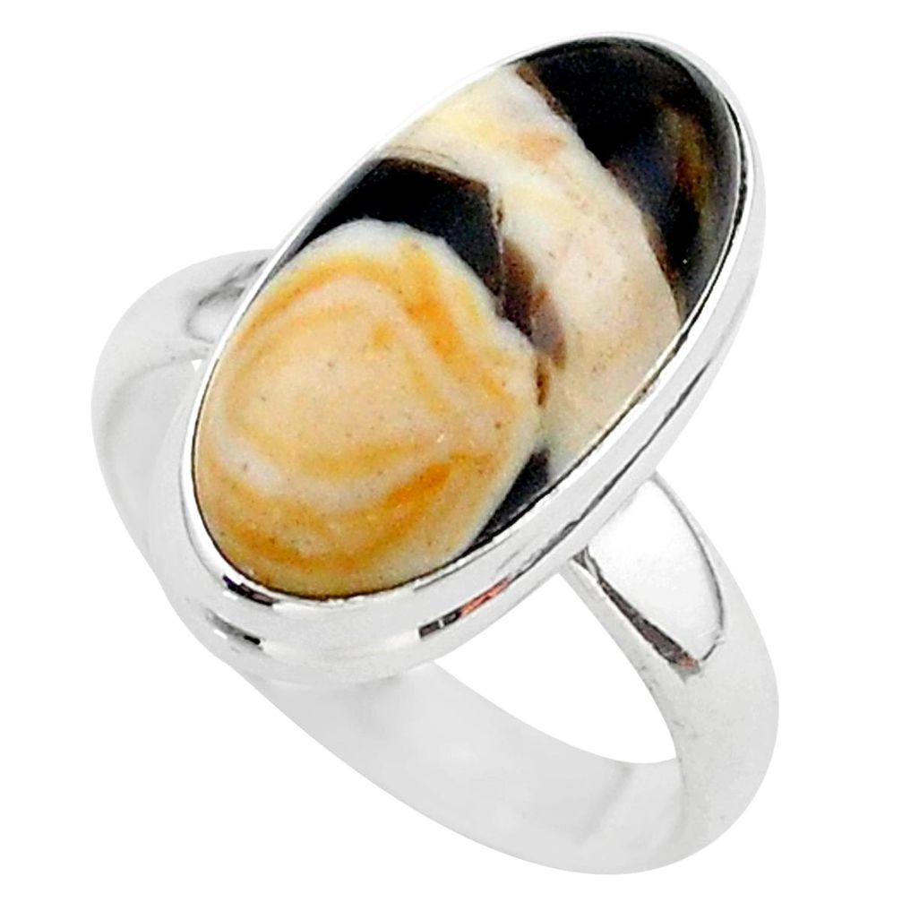 8.60cts solitaire natural peanut petrified wood fossil silver ring size 7 t38949