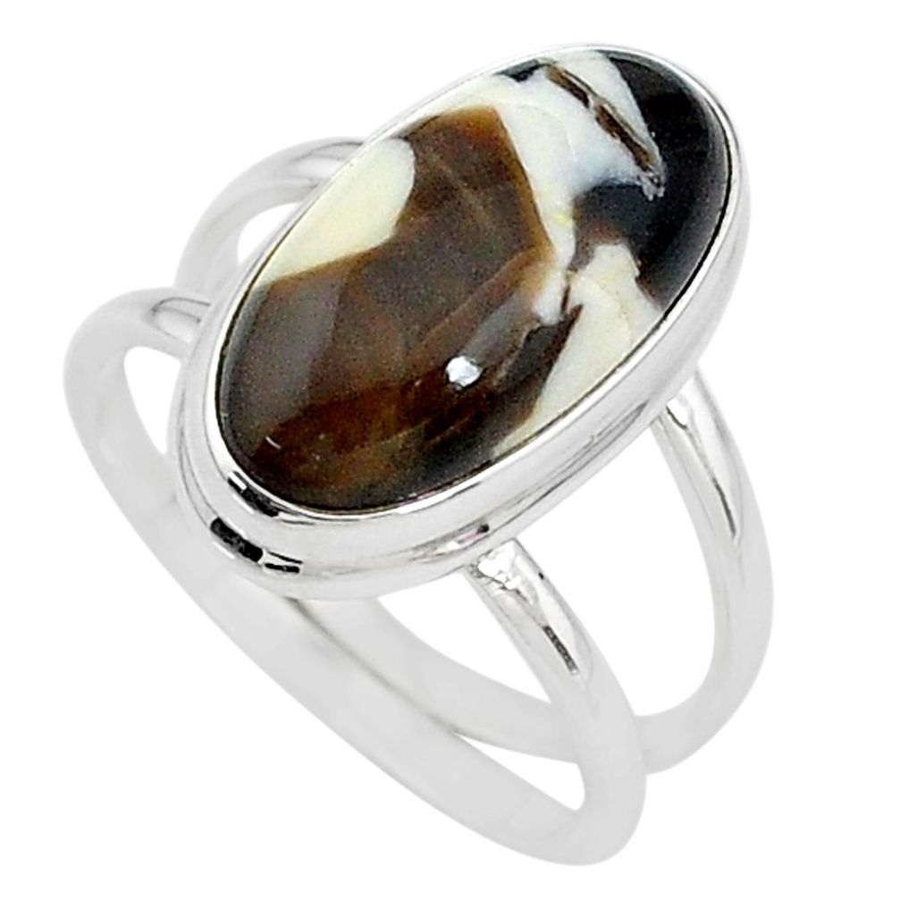 8.52cts solitaire natural peanut petrified wood fossil silver ring size 8 t10344