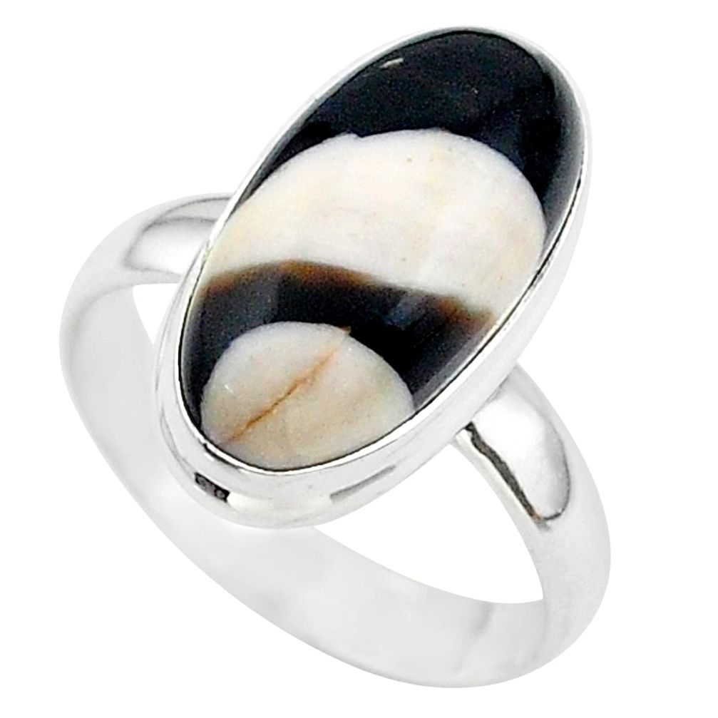 8.92cts solitaire natural peanut petrified wood fossil silver ring size 8 t38944