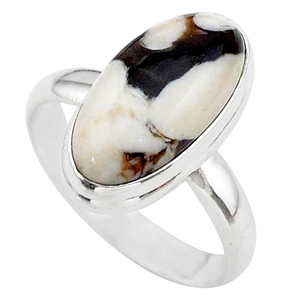 8.94cts solitaire natural peanut petrified wood fossil silver ring size 9 t38943