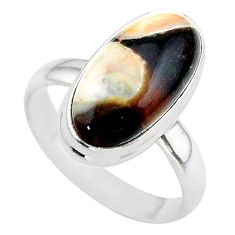 7.85cts solitaire natural peanut petrified wood fossil silver ring size 9 t38951