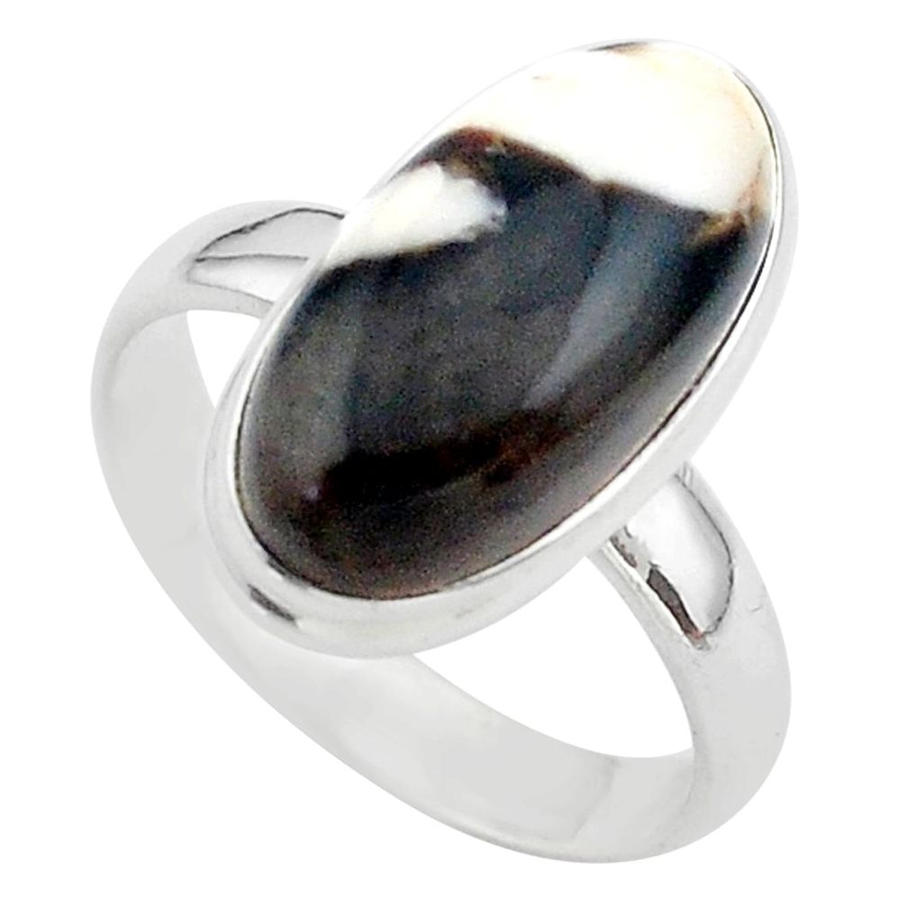 8.94cts solitaire natural peanut petrified wood fossil silver ring size 9 t39433