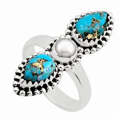 5.79cts solitaire natural pearl copper turquoise 925 silver ring size 7.5 y88585