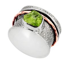 3.35cts solitaire natural peridot rough 925 silver gold band ring size 8 y55103