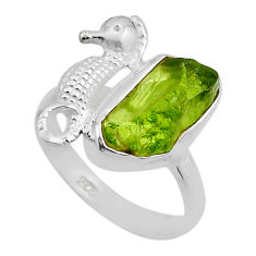 5.31cts solitaire natural peridot rough 925 silver seahorse ring size 8.5 y88387