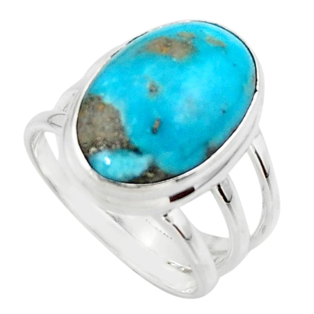 10.64cts solitaire natural persian turquoise pyrite silver ring size 7.5 r49218