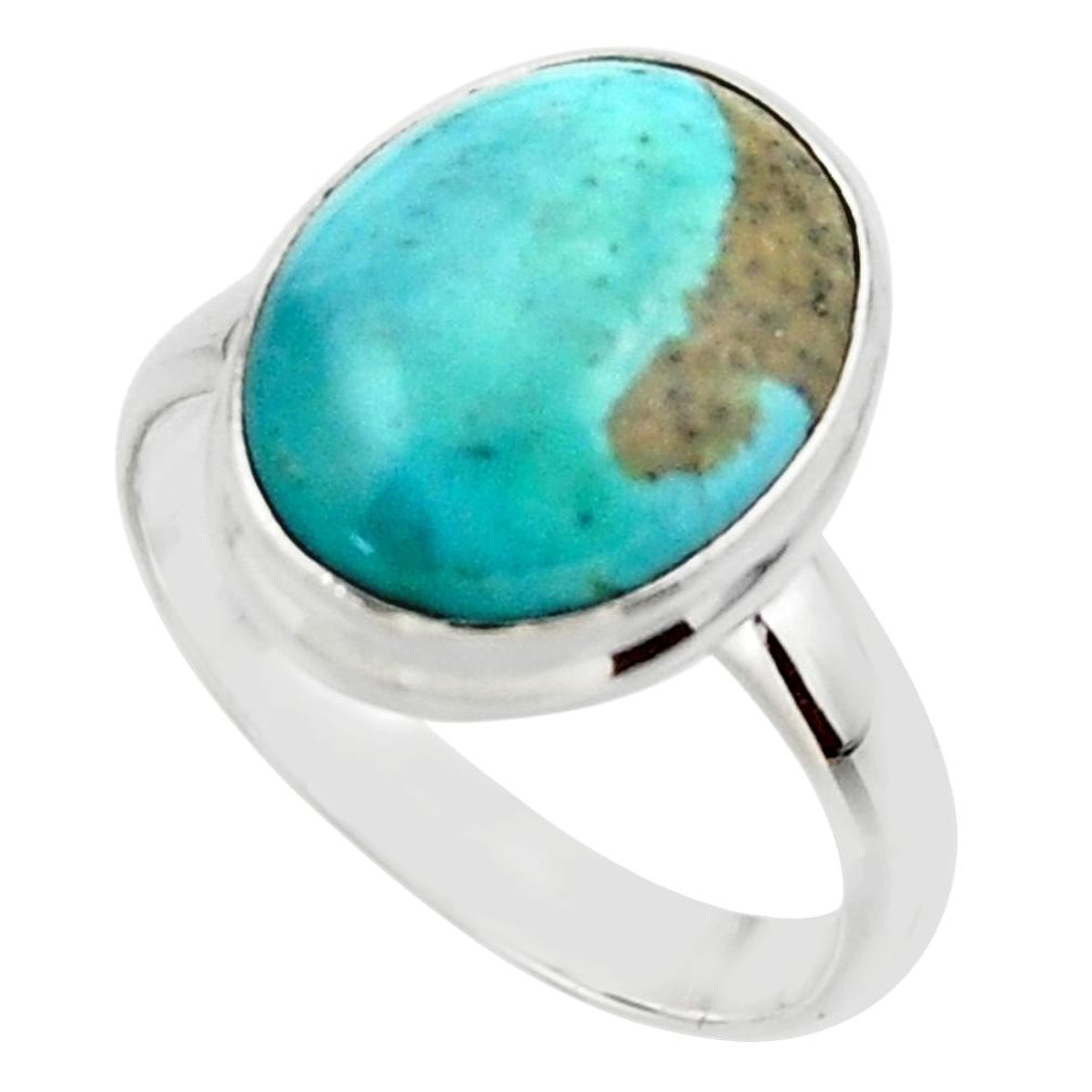8.91cts solitaire natural persian turquoise pyrite silver ring size 8.5 r49232