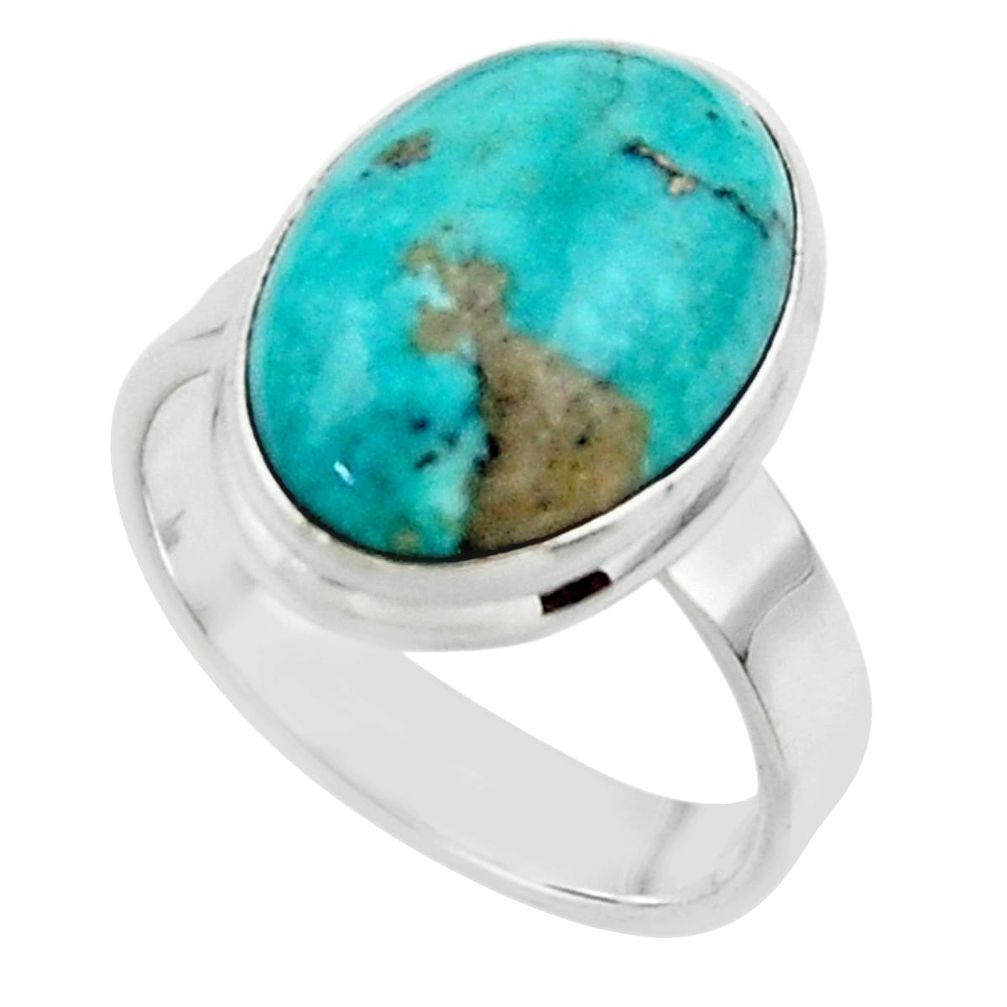 9.99cts solitaire natural persian turquoise pyrite silver ring size 7.5 r49240