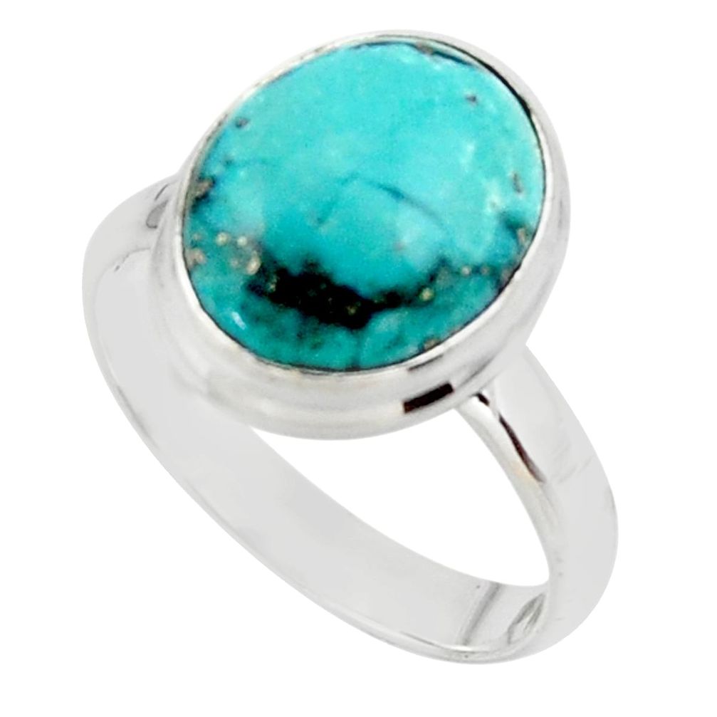 6.10cts solitaire natural persian turquoise pyrite silver ring size 8.5 r49259