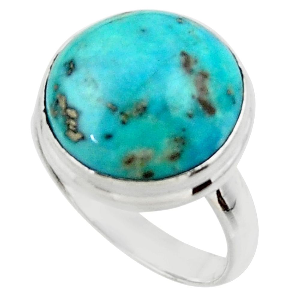 10.31cts solitaire natural persian turquoise pyrite silver ring size 8 r49213