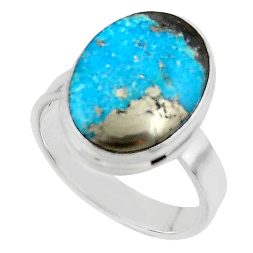 10.81cts solitaire natural persian turquoise pyrite silver ring size 8 r49247