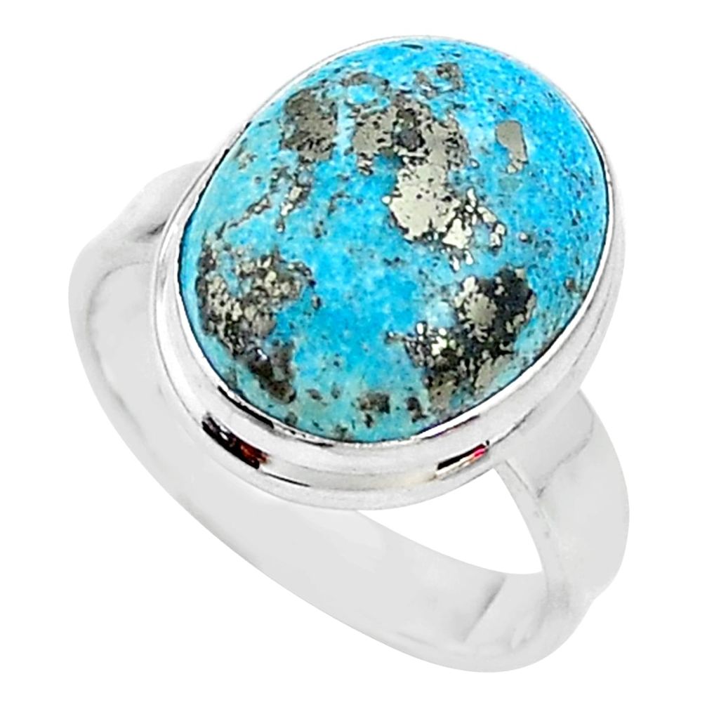 10.41cts solitaire natural persian turquoise pyrite silver ring size 8.5 t10284