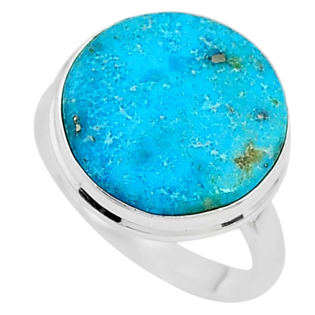 11.20cts solitaire natural persian turquoise pyrite silver ring size 8.5 t10446