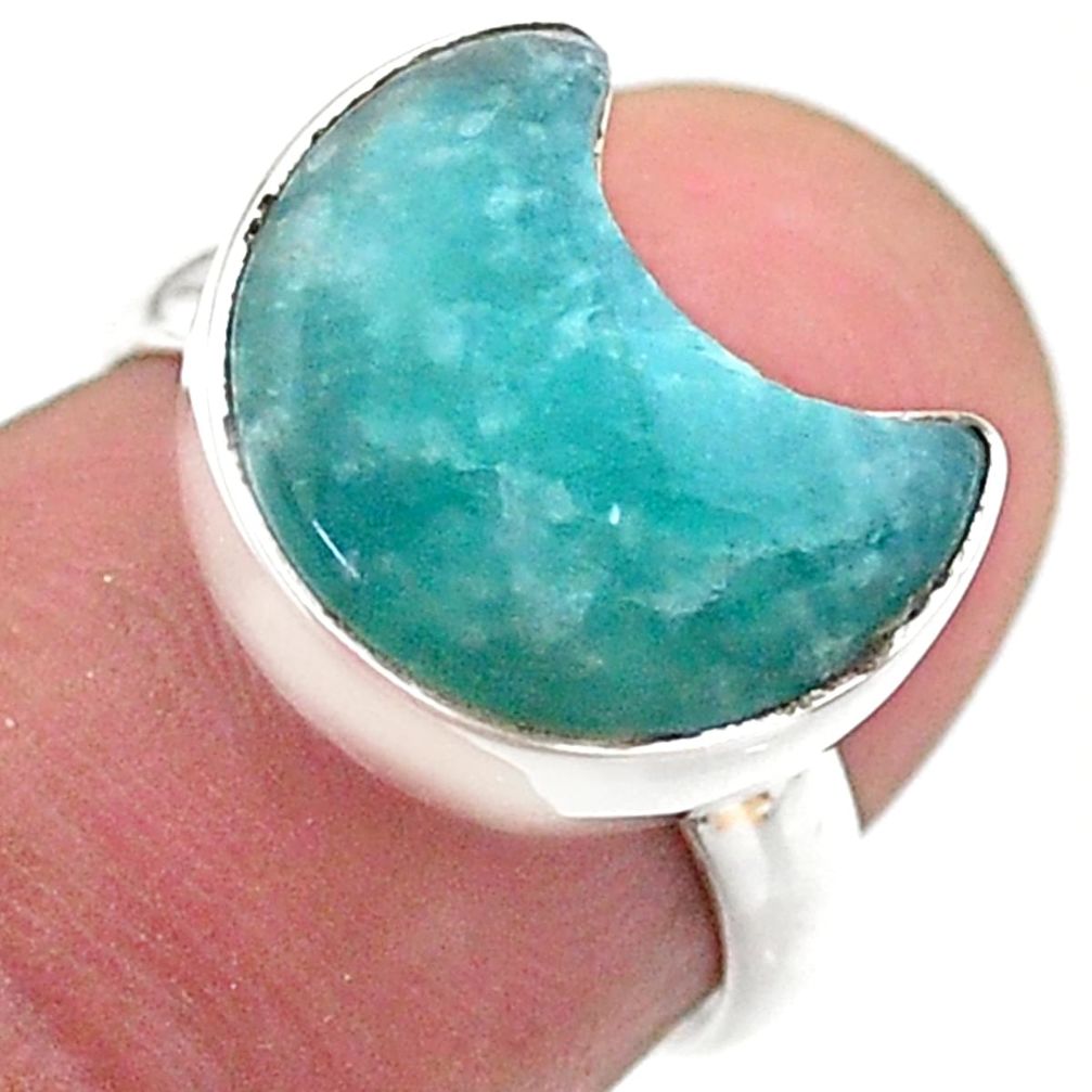 5.02cts solitaire natural peruvian amazonite 925 silver moon ring size 6 t47762