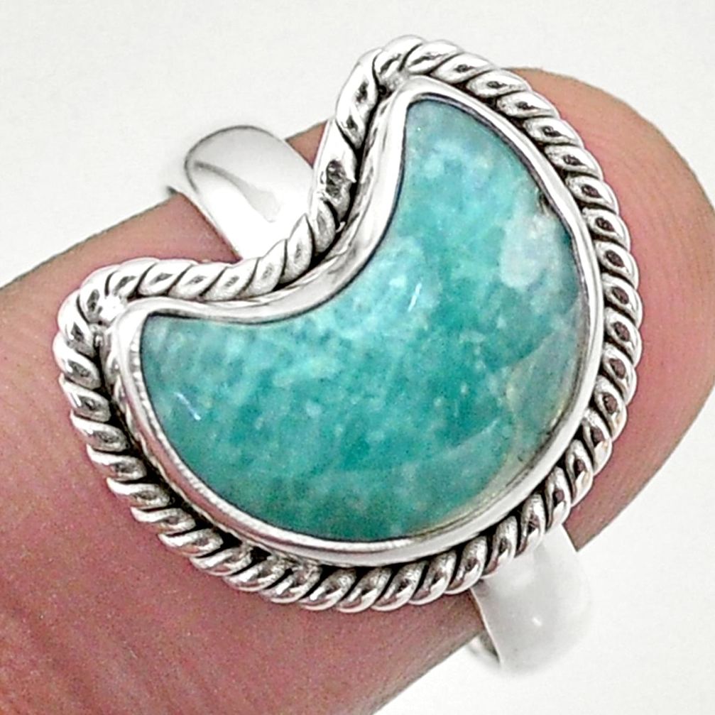 5.81cts solitaire natural peruvian amazonite 925 silver moon ring size 8 t47705