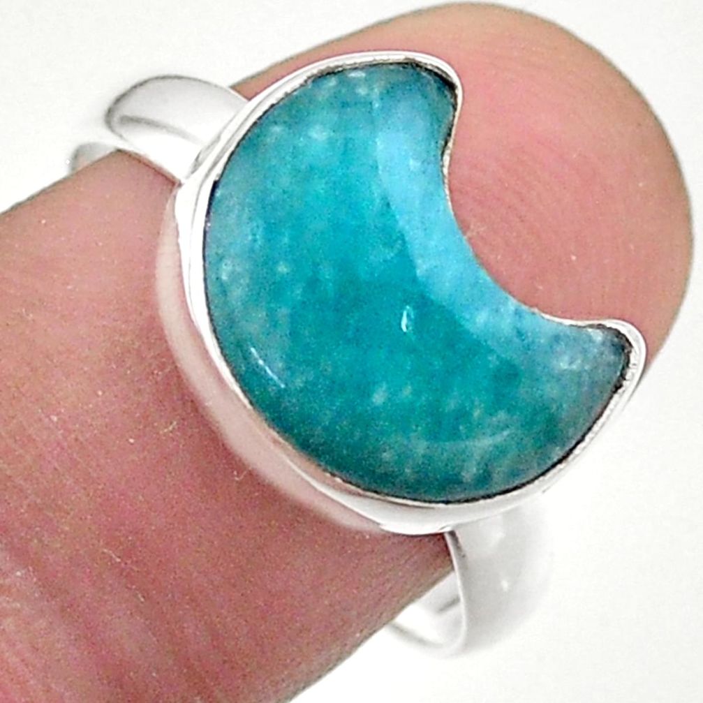 5.53cts solitaire natural peruvian amazonite 925 silver moon ring size 9 t47730